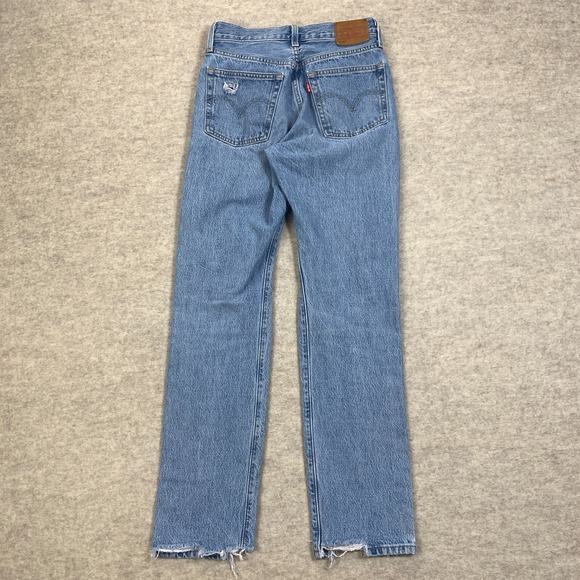 Levis Jeans Womens 25 Blue Pants 501 Button Fly Light Destroyed American Denim - Picture 2 of 16